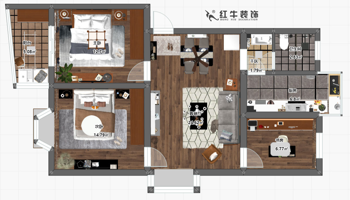 蒋琛_良辰美景14-2-401-90㎡-现代简约风格_平面彩图